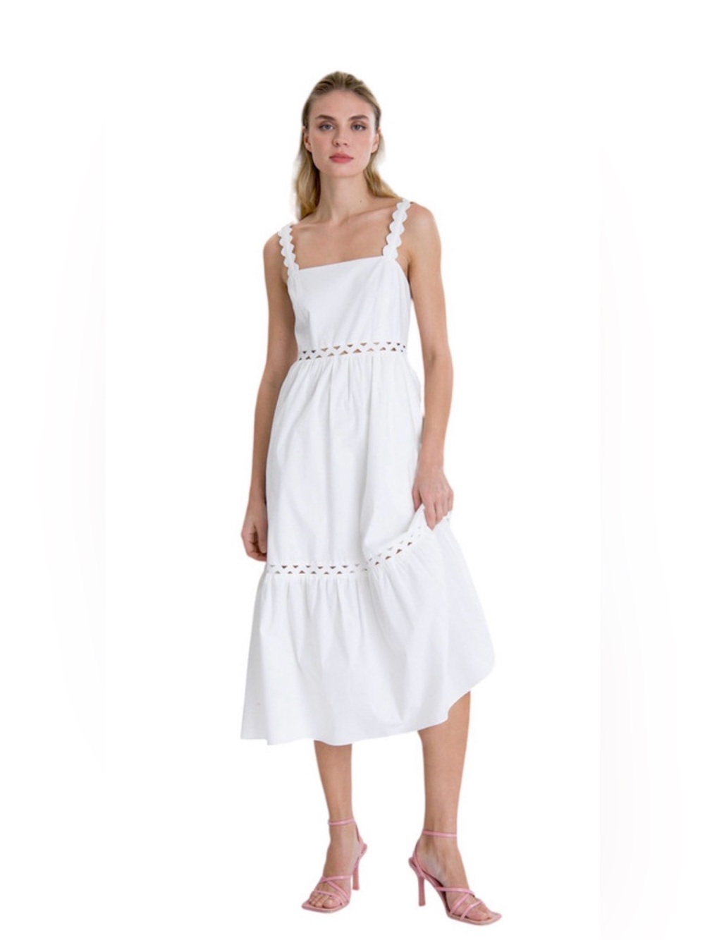 NWT Donna Morgan white cotton midi dress tiered sweetheart XL 16 - Picture 2 of 7